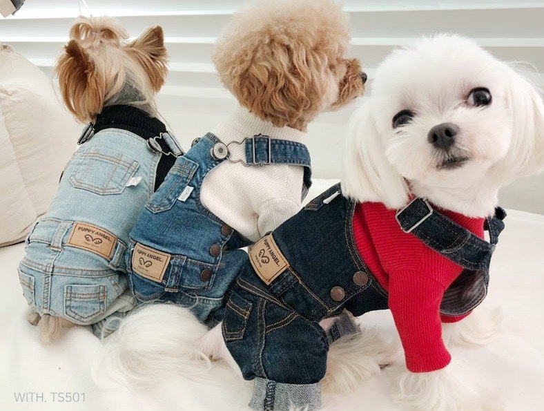 Puppy Angel Geolgine Daily Denim Overall Dog Pants - Navy Blue